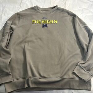 Adidas‎ Michigan VTG Wolverines Gray ClimaWarm Crewneck Sweatshirt Mens Athletic